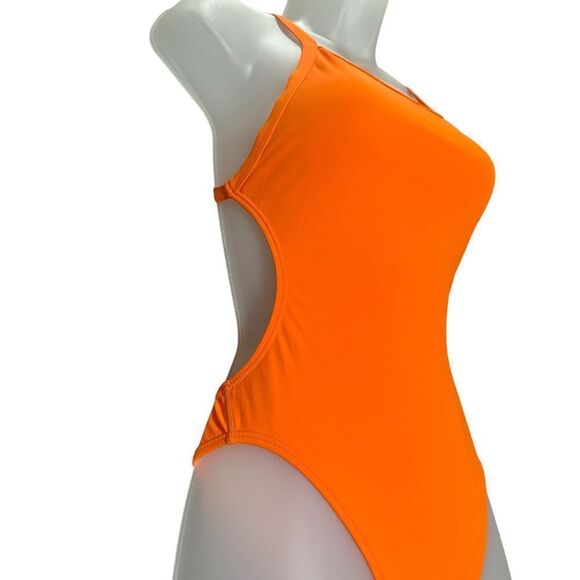 Arena Neon Orange Full Piece Cut Out Exposed Back One Piece Bathing Suit - Picture 5 of 6